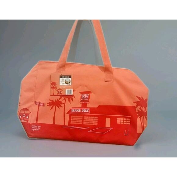 Trader Joe's Insulated Tote Cooler Bag Peach Pastel Large 8 Gal New 2025 Limited - Picture 3 of 3